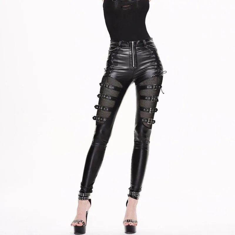 Vue 6 — Pantalon Steampunk Simili PU Noir