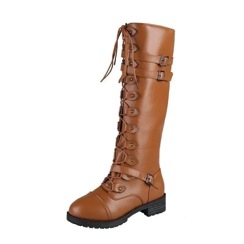 Vue 3 — Bottes Steampunk Marron en PU