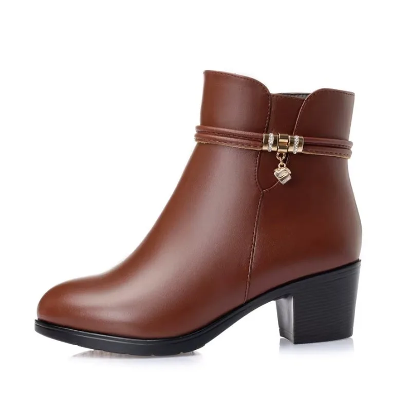 Bottines en PU Marron à Talon