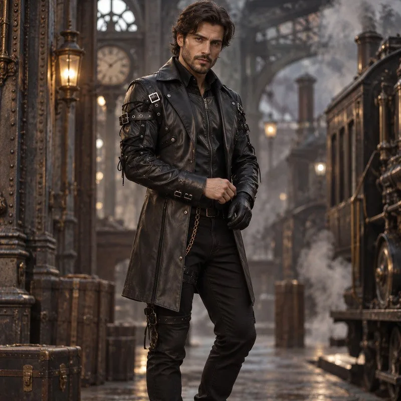 Vue 4 — Veste Steampunk Gothique en PU