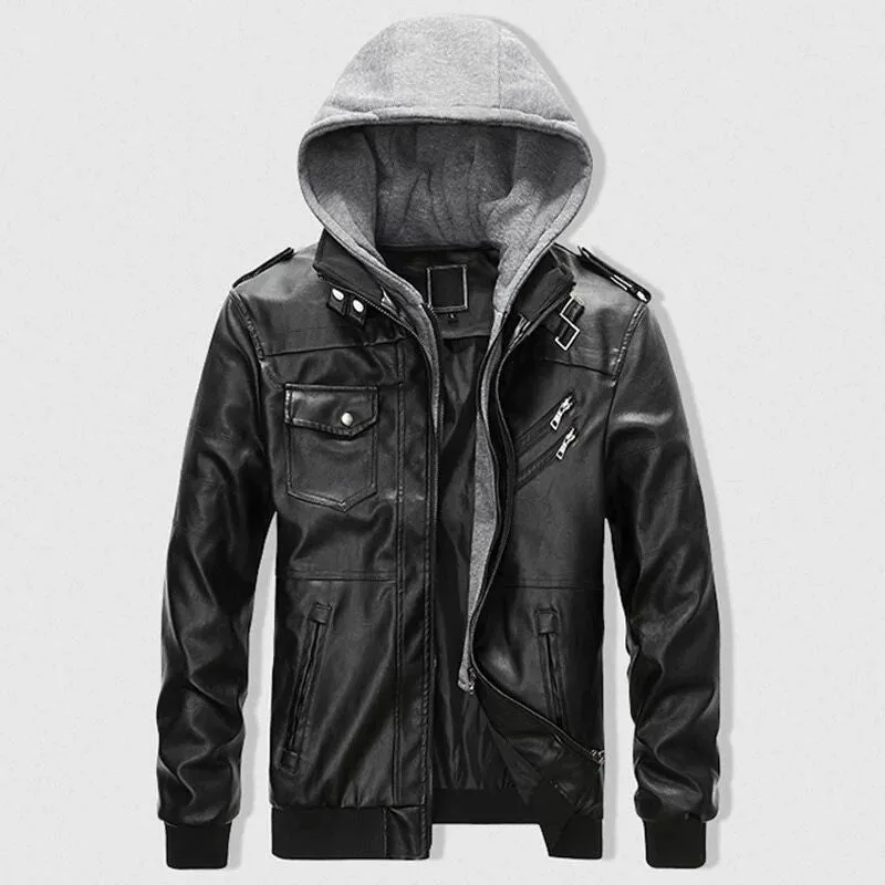 Vue 3 — Veste Simili PU à Capuche Homme