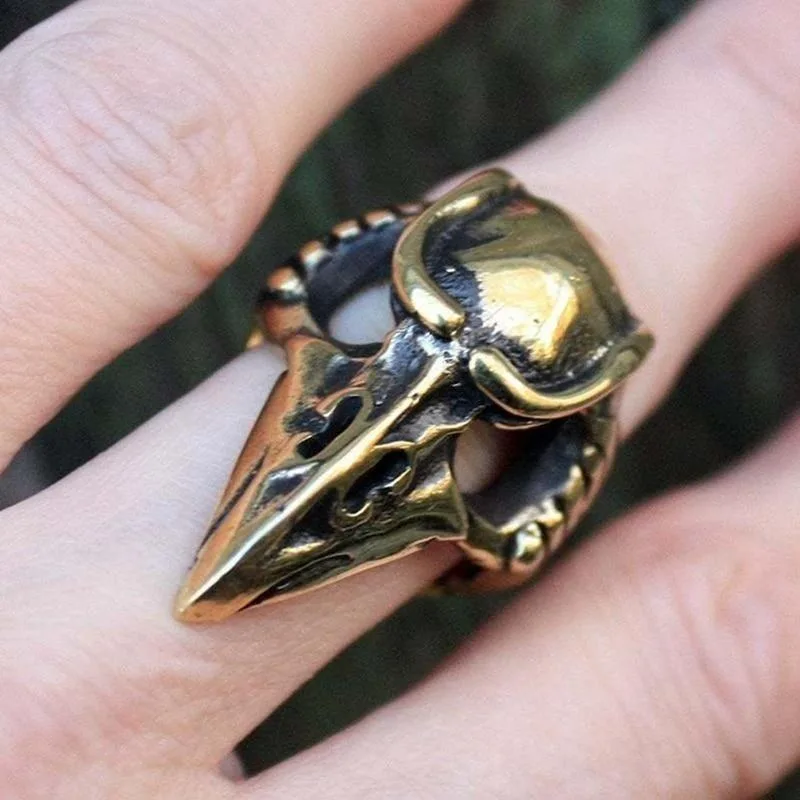 Vue 3 — Bague Corbeau Steampunk Bronze