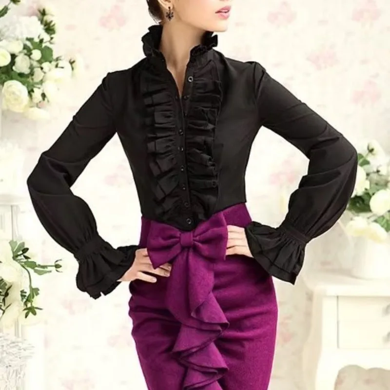 Vue 2 — Chemise Victorienne avec Volant Femme