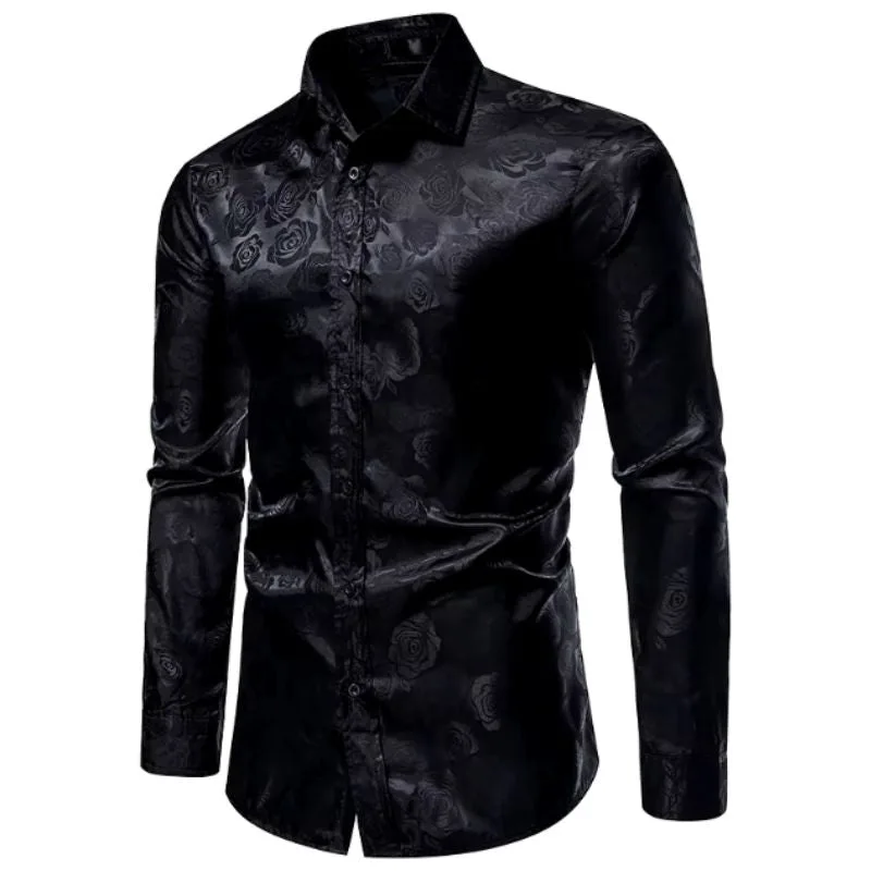 Vue 2 — Chemise Noire à Fleur Homme