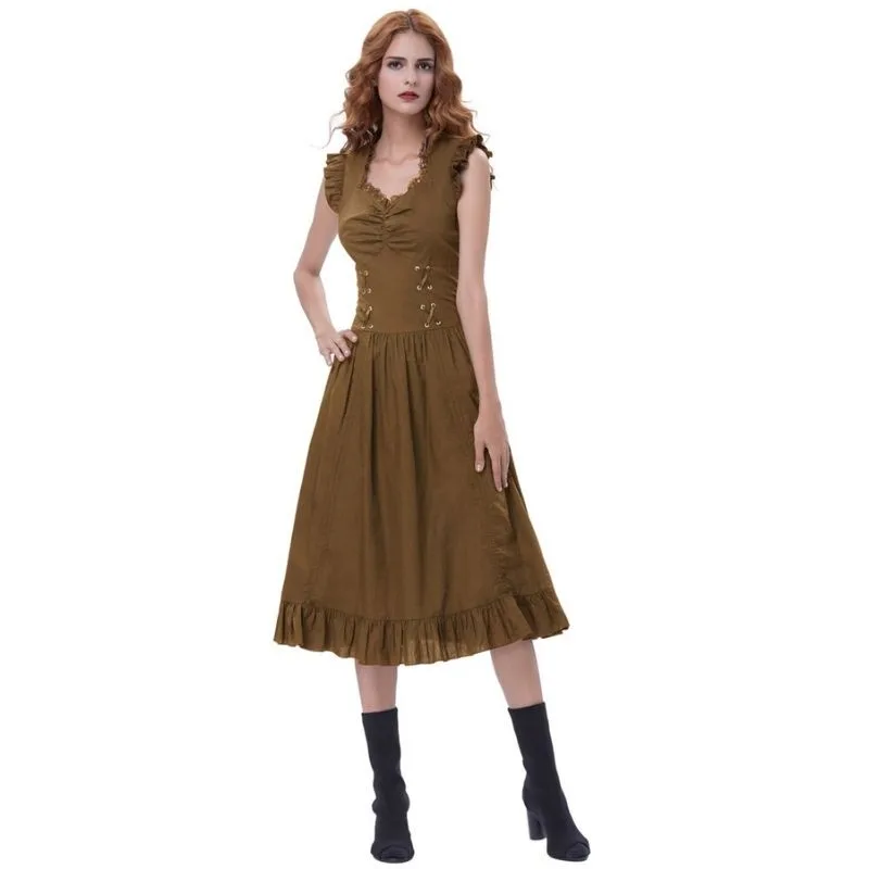 Vue 4 — Longue Robe Marron Steampunk